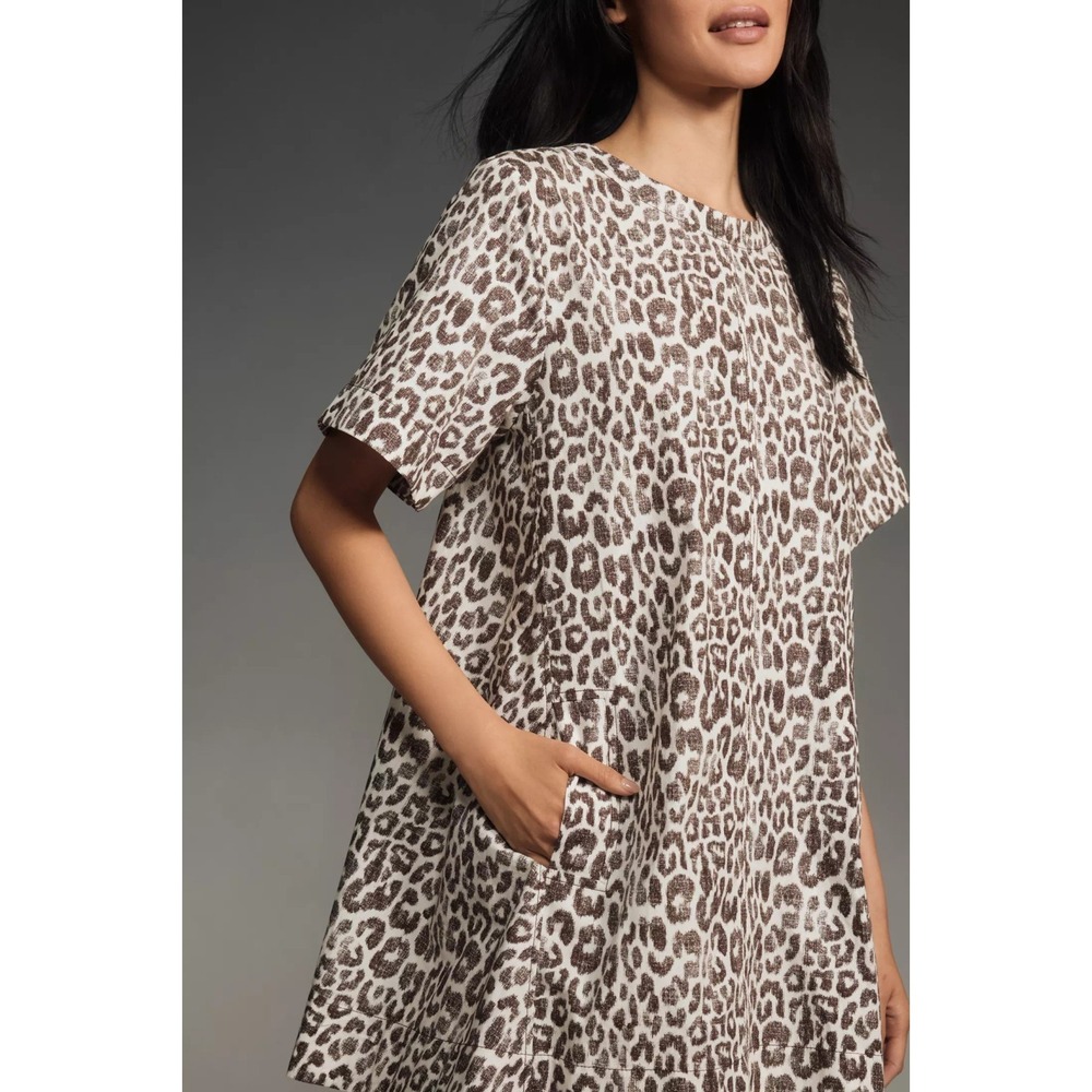 Maeve Short-Sleeve Crew-Neck Swing Mini Dress Cheetah Women's Size Medium - Picture 3 of 8